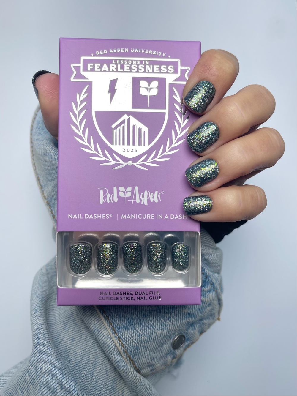 Red Aspen Glitter Green Press-On Nail Dashes